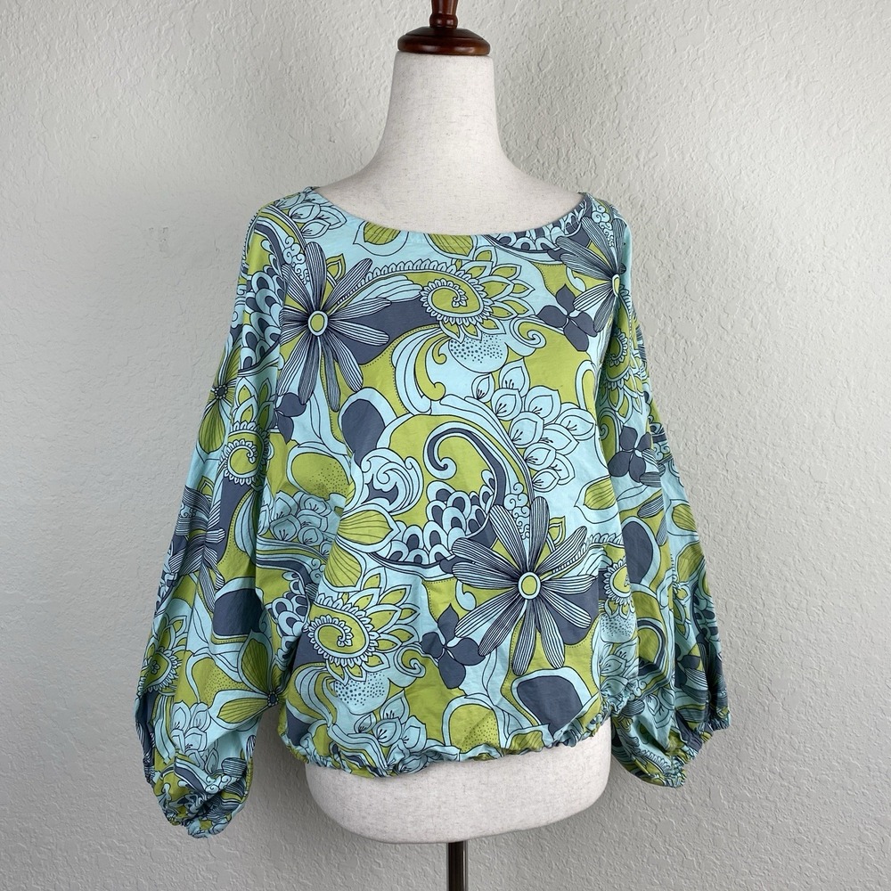 Bryn Walker Boatneck Blouse in Aqua & Lime